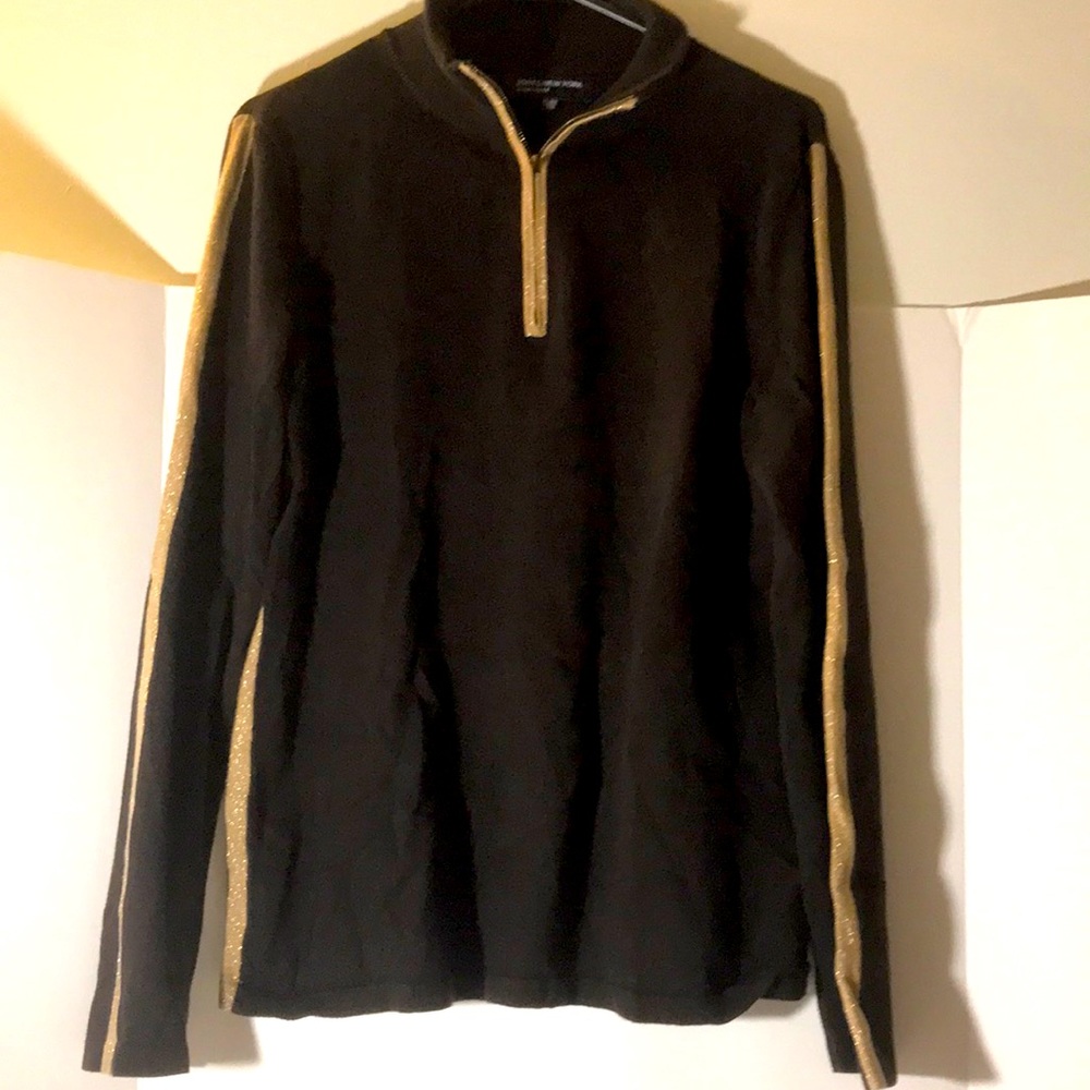 Jones New York sweater size xl long sleeves mid zip collar brown gold